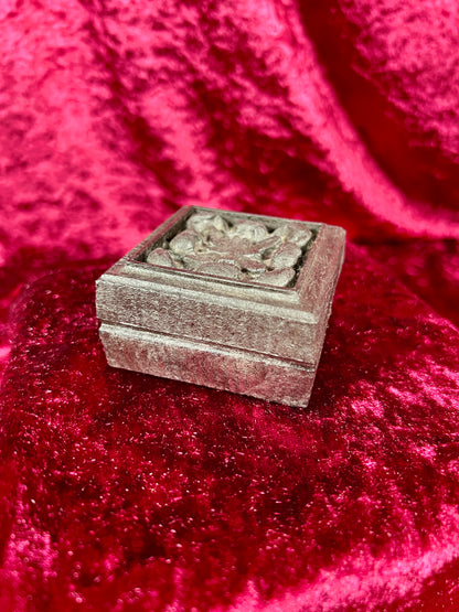 Vintage Trinket Box - Black Carved Flower - 2.5"