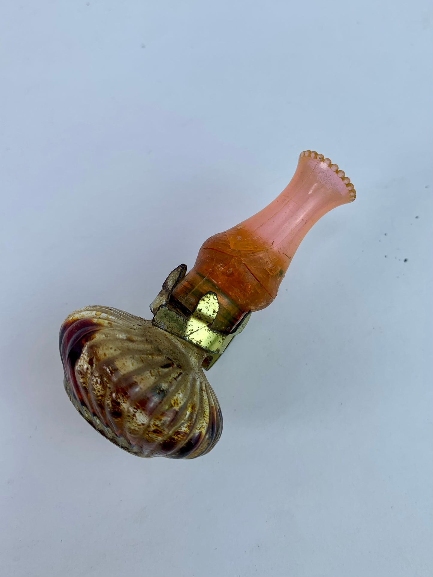 Vintage Perfume Bottle - Miniature Oil Lamp - Amber Glass - 2 1/2"