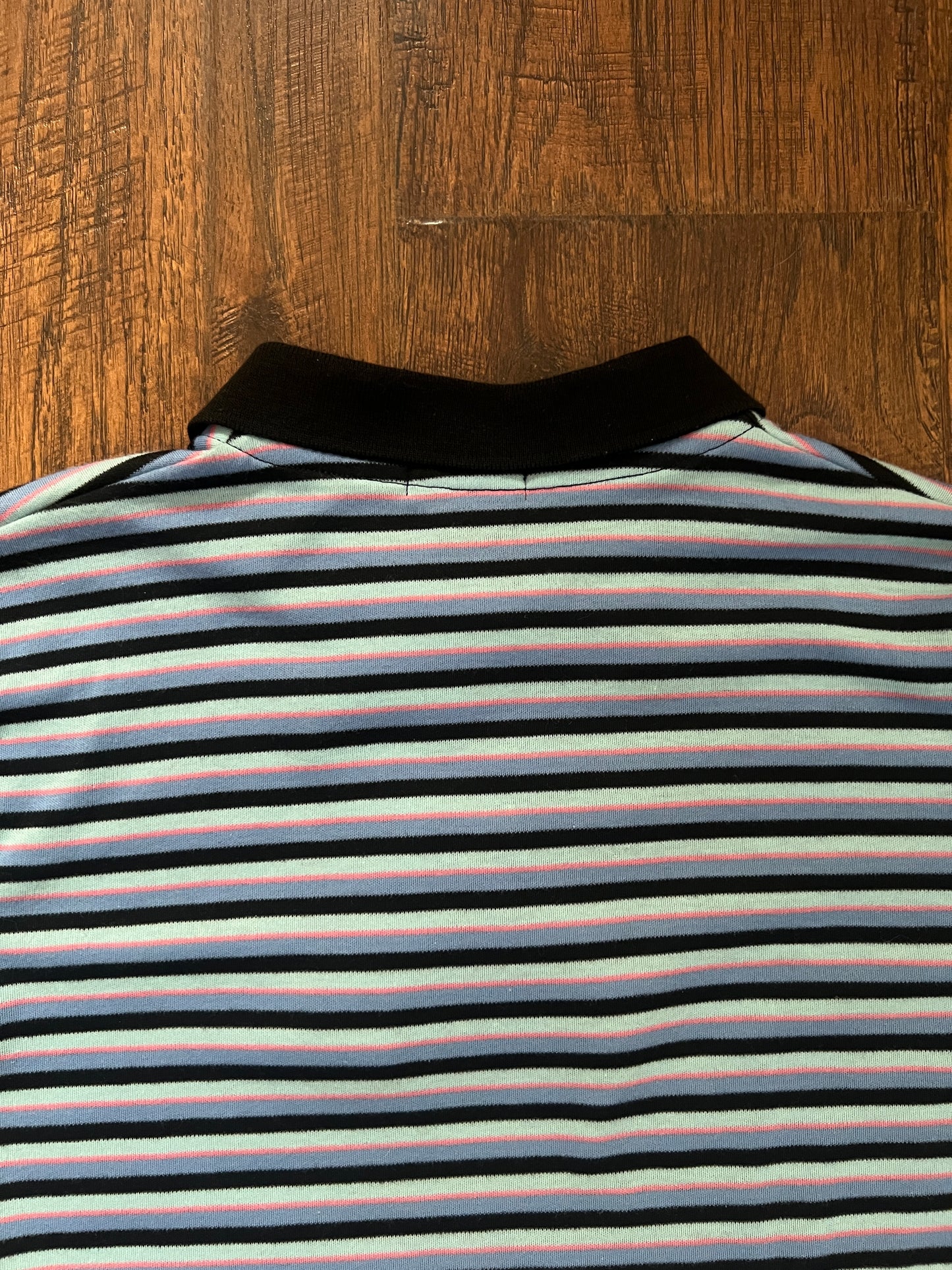 Vintage Yves Saint Laurent Striped Polo Shirt - Blue Black Short Sleeve - Medium