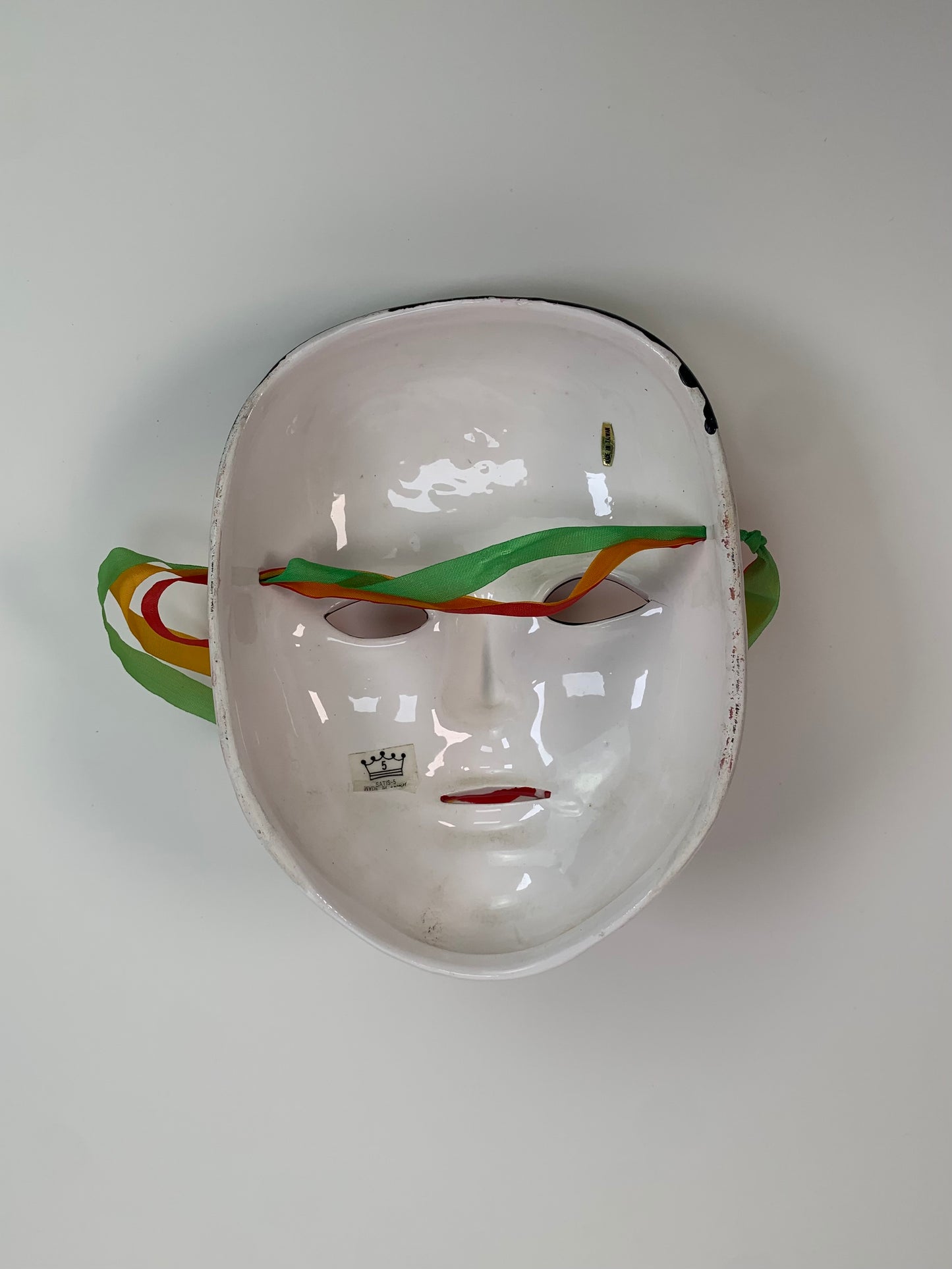 Vintage 1980s Satis-5 Hand Painted Ceramic Pierrot Clown Mask - Made In Taiwan