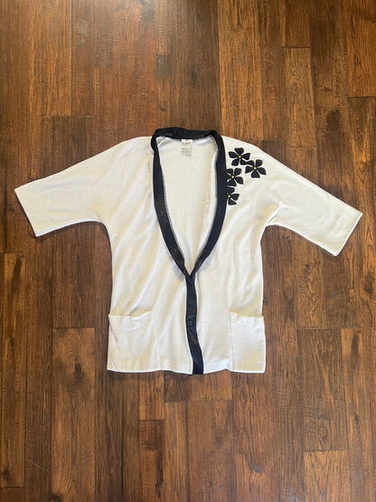 Vintage Clothing - Terry Cloth Swim Cover Up - Black Floral Embellishment - Medium - DeWeese Design