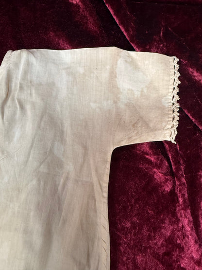 Antique Cotton Baby Dress – Crochet Lace Trim Edwardian Infant Sleeping Gown