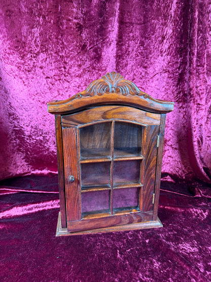Vintage Curio Cabinet - Ornate Wood Wall Mounted Trinket Shelf - 13" Tall