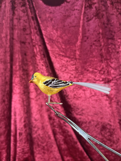 Vintage Christmas - Handblown Glass Clip On Ornament - Yellow Chickadee with Nylon Hair Tail