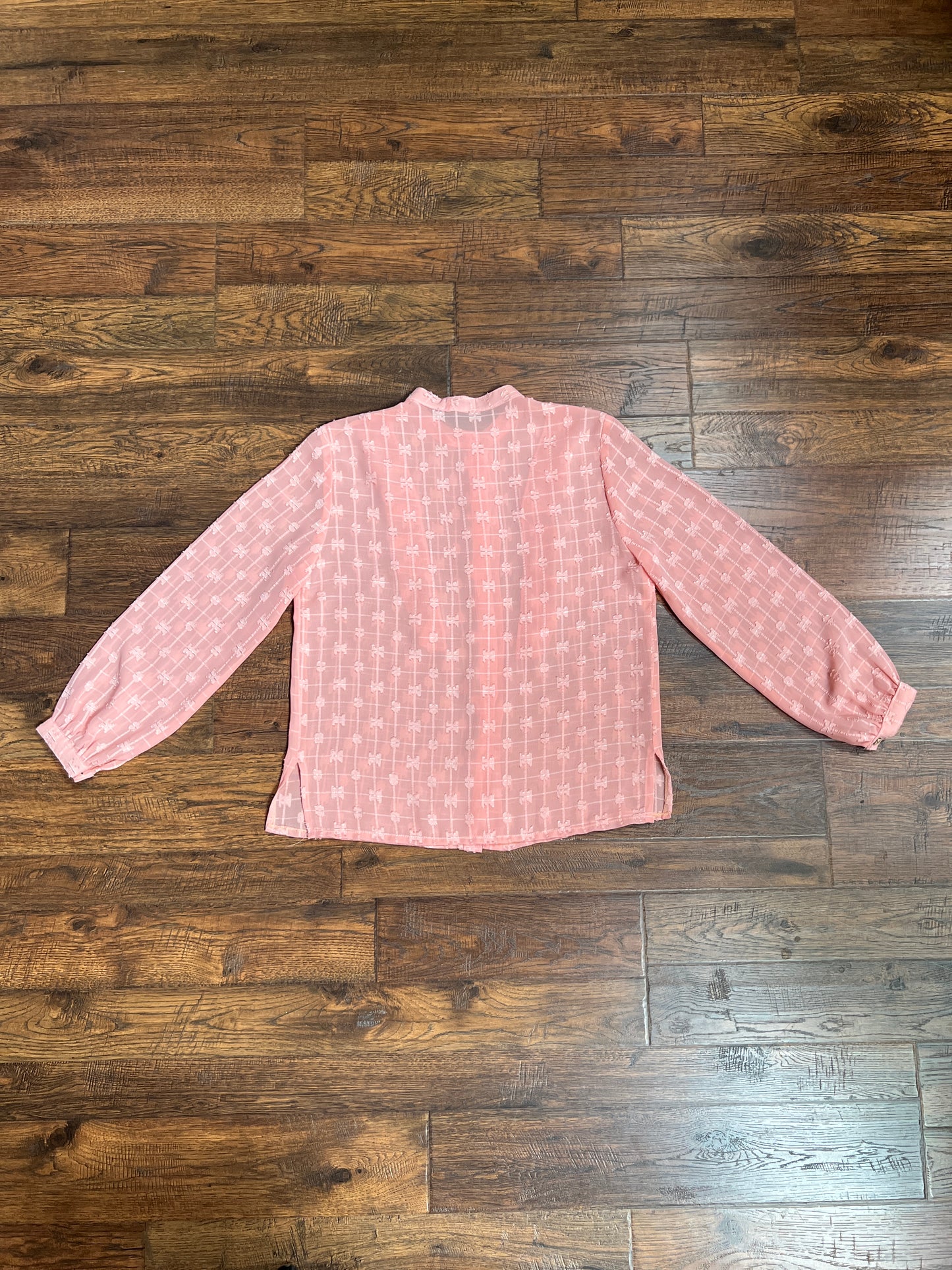Vintage Clothing - Semi-Sheer Textured Blouse - Peach Pink - Medium