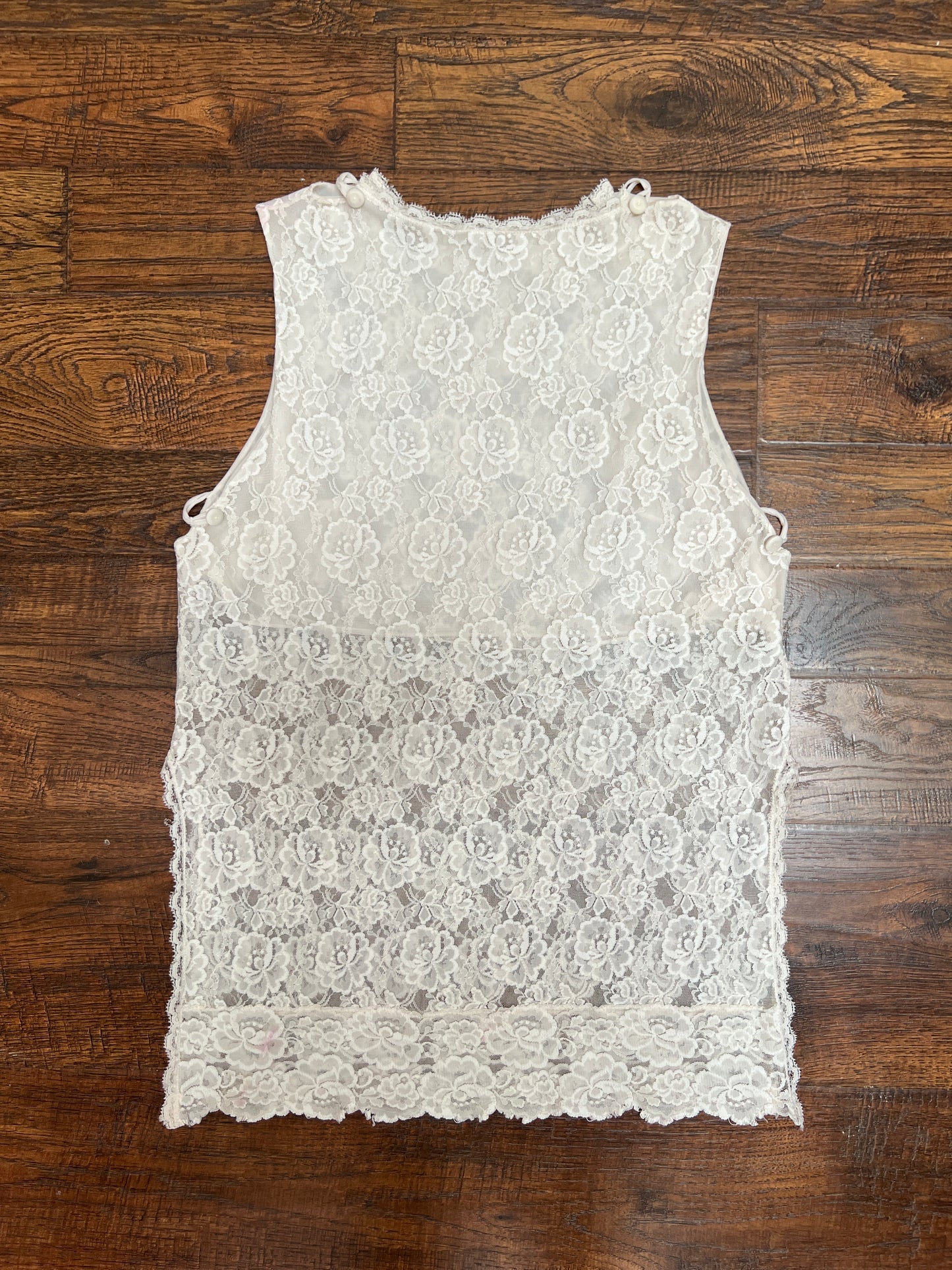 Vintage Clothing - Sheer Lace Tank Top - White English Roses - Medium