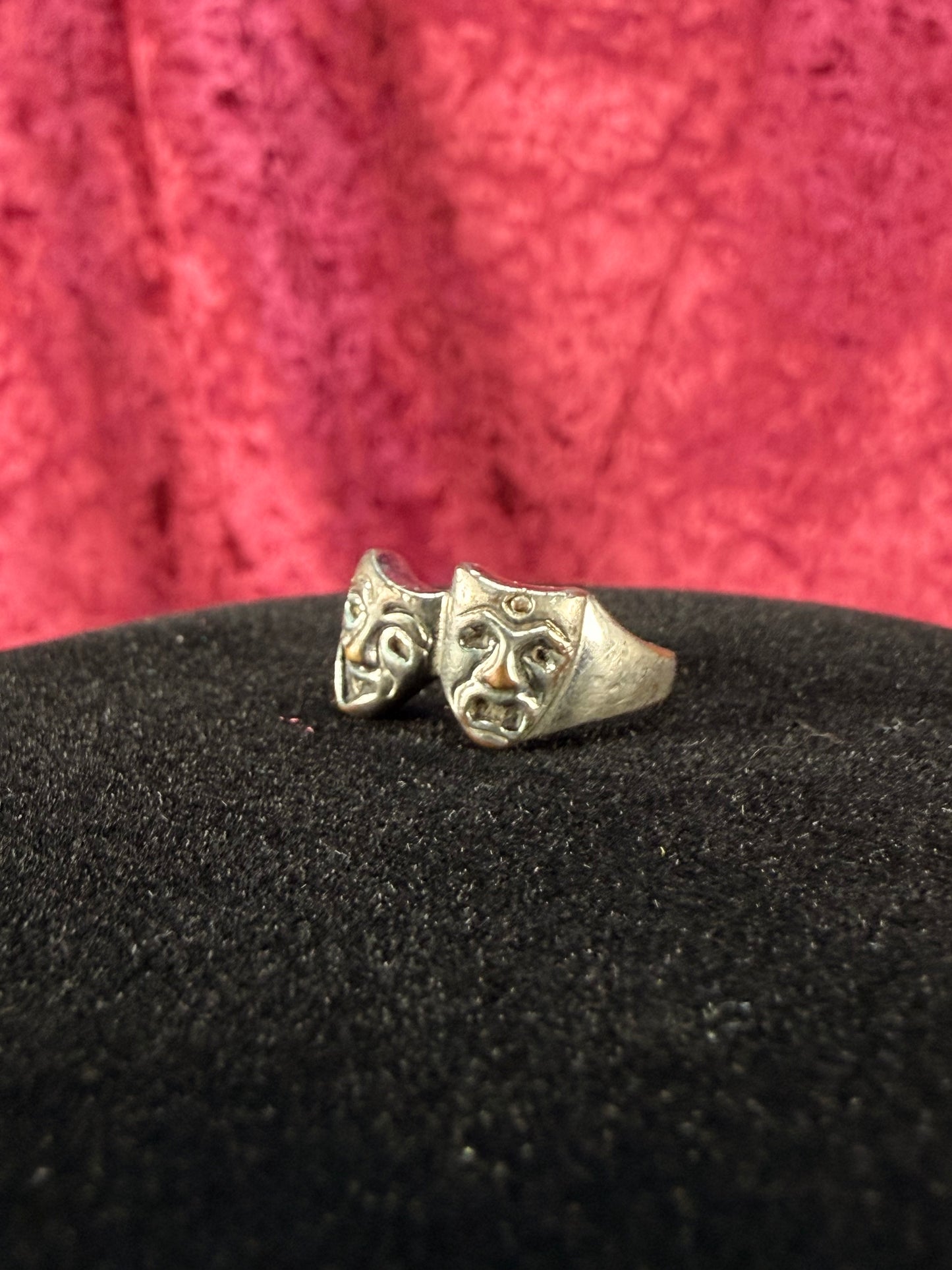 Vintage Silver Tone Novelty Ring – Comedy & Tragedy Masks - Size 4.5