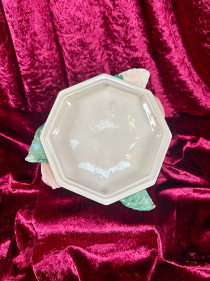 Vintage Trinket Dish - Ceramic - Giant Pink Rose - Chipped
