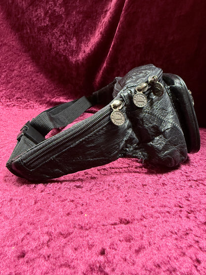 Vintage Y2K Leather Everest Waist Bag – Black Multi-Pocket Fanny Pack