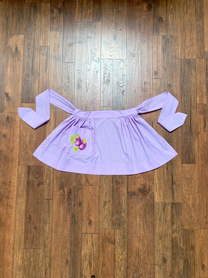 Vintage Lilac Half Apron with Puffy Eggplant Pocket Detail