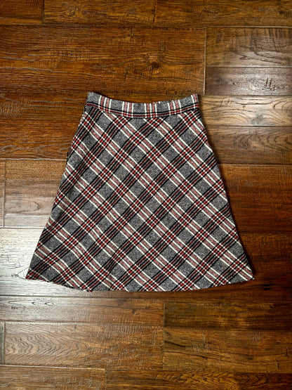 Vintage Wool Blend Plaid Skirt - Trousers Up Patch Pocket A-Line - Size Medium