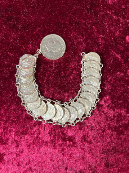 Vintage Jewelry - Coin Bracelet - Silver - Mexican Centavos - 7"