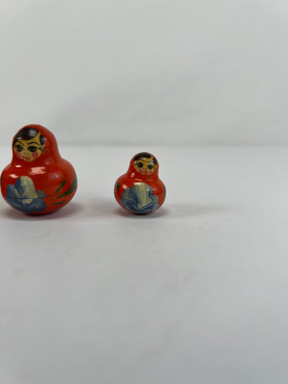 Vintage Trinkets - Russian Matryoshka Nesting Dolls - Orange & Blue - Unsigned