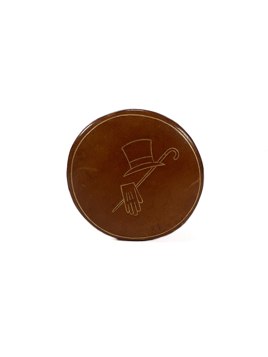 Vintage Jewelry Box - Genuine Leather - Embossed Gold Top Hat, Cane and Glove - Roos Bros California - Made In Italy