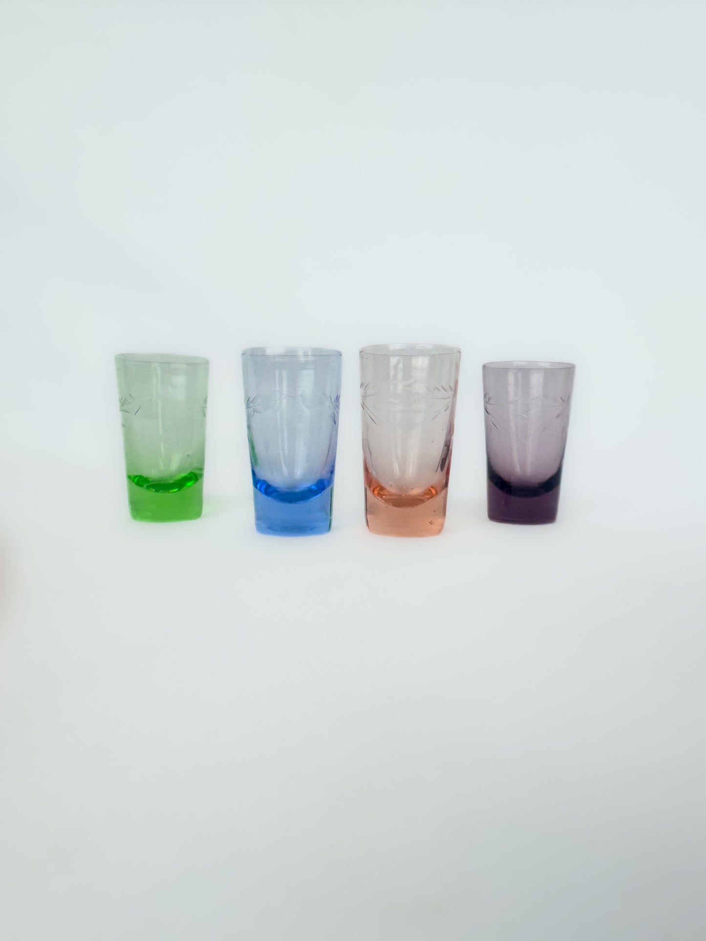 Vintage Napco Colorful Etched Shot Glasses