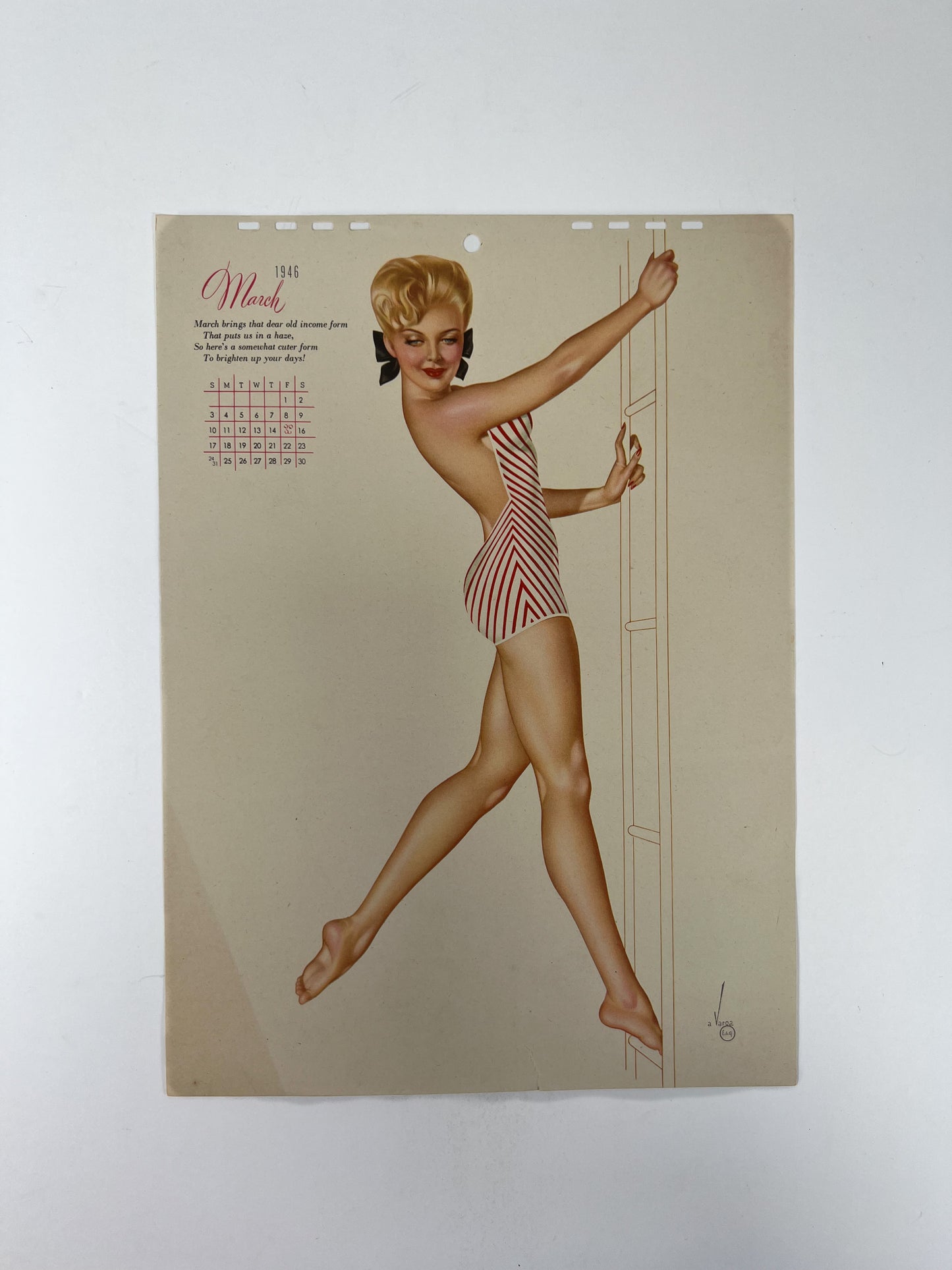 Vintage Ephemera - Esquire Pin Up Calendar Page - March 1946 - Alberto Vargas