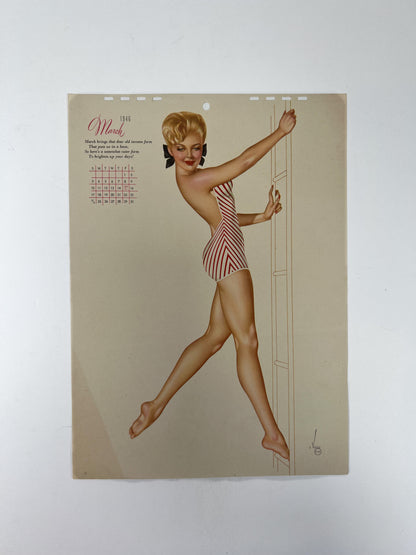 Vintage Ephemera - Esquire Pin Up Calendar Page - March 1946 - Alberto Vargas