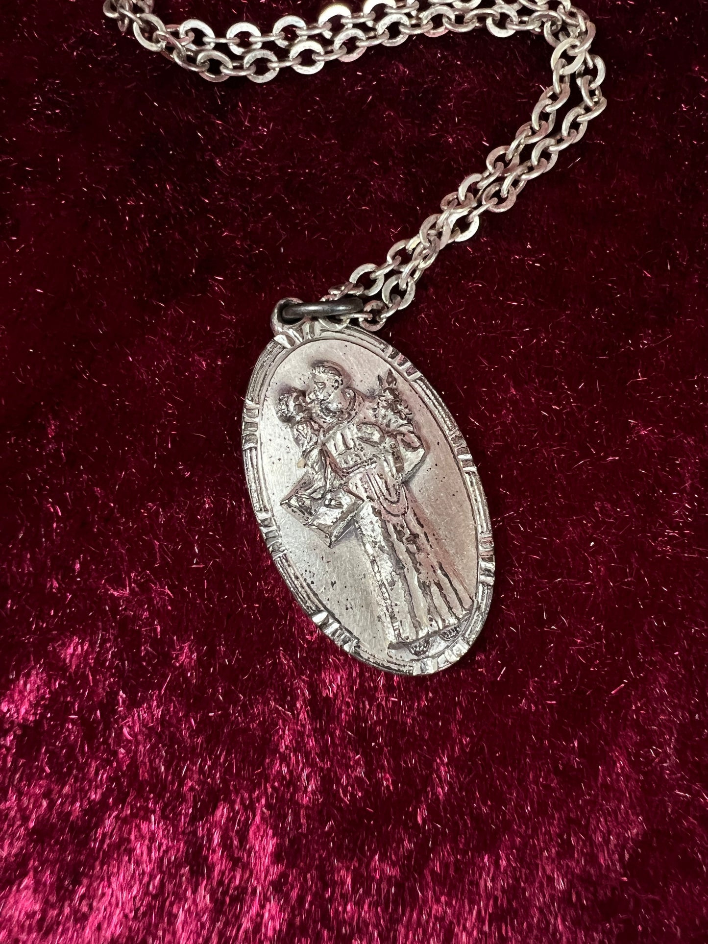 Vintage Sterling Silver Saint Christopher Necklace - Religious Medal Pendant