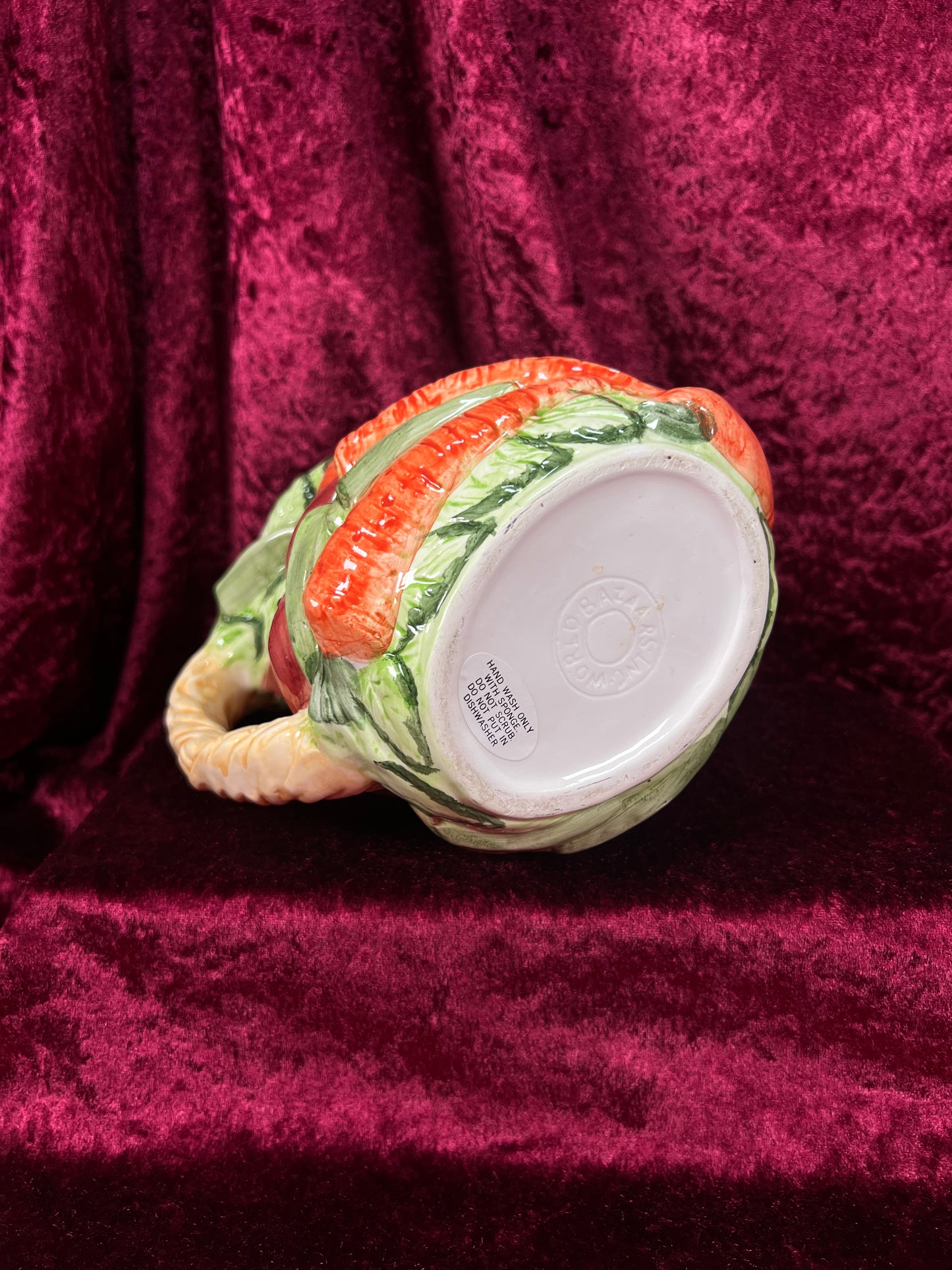 Vintage Ceramic Pitcher - Hand Painted 3D Vegetable Relief - World Bazaar Inc