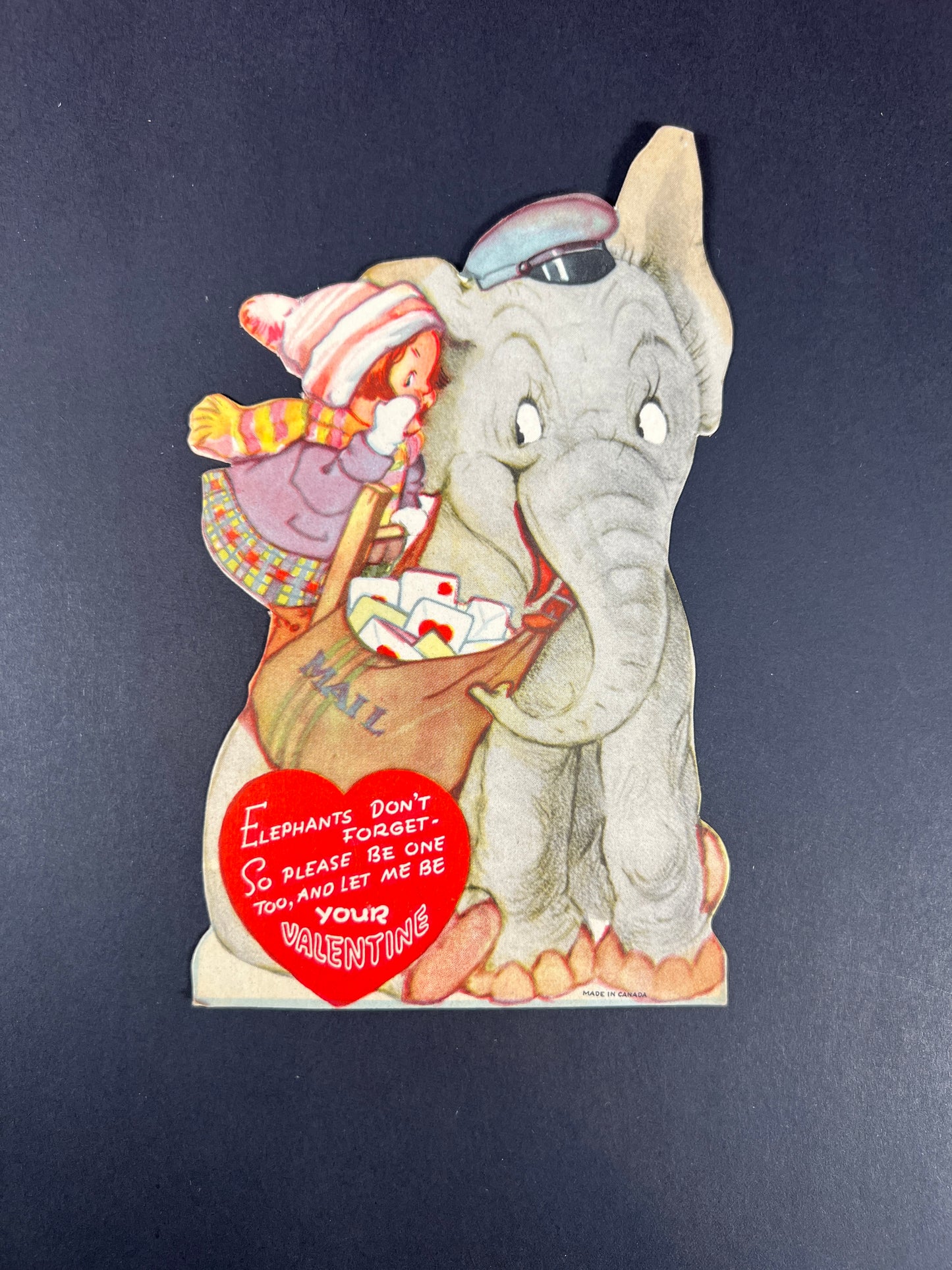 Vintage Ephemera - Valentine’s Day Card - Elephants Don’t Forget - Made In Canada