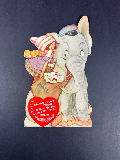 Vintage Ephemera - Valentine’s Day Card - Elephants Don’t Forget - Made In Canada