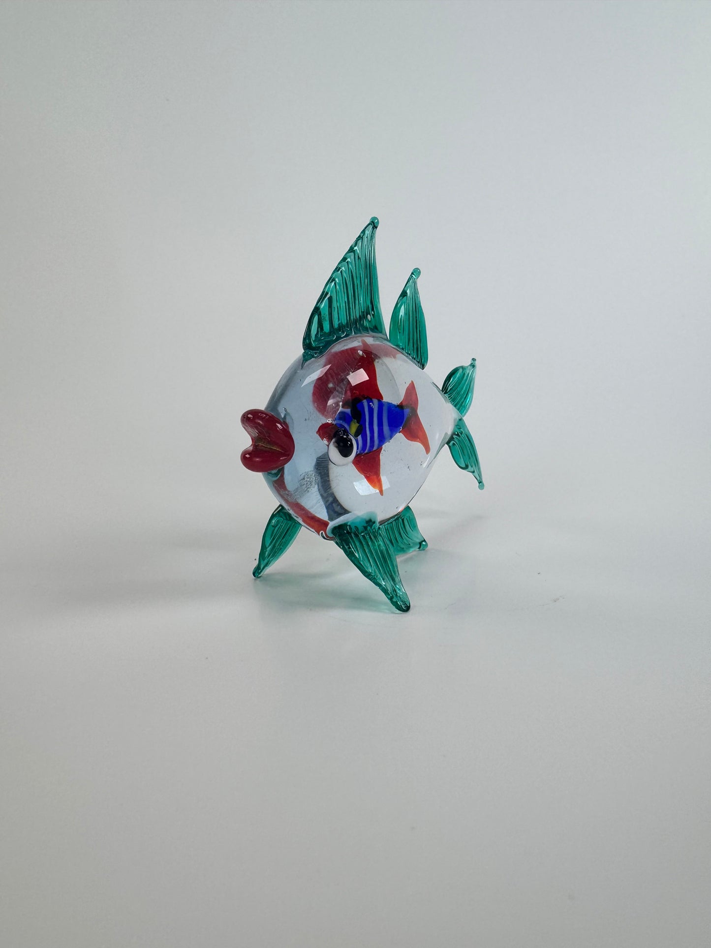 Teal & Clear Murano Style Glass Fish Sculpture - 3.25"