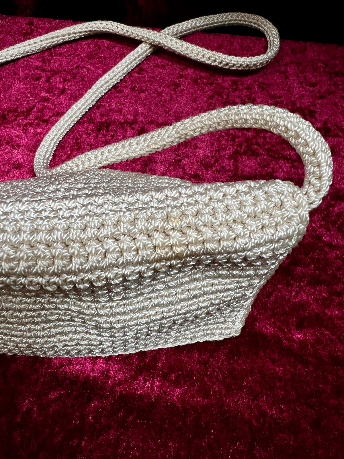 Vintage The Sak Crochet Crossbody Bag - Sandy White Mini Flap Purse
