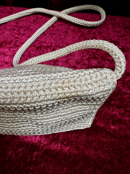 Vintage The Sak Crochet Crossbody Bag - Sandy White Mini Flap Purse