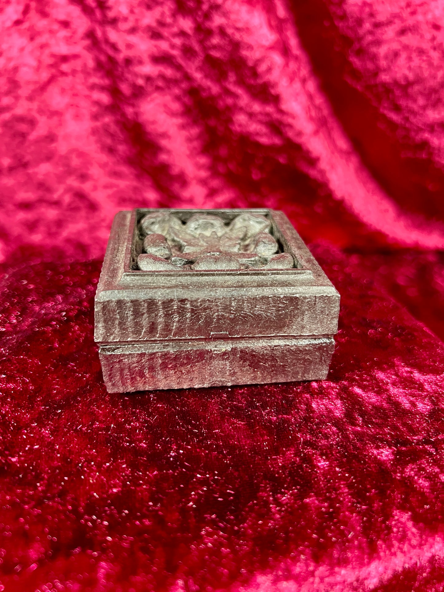 Vintage Trinket Box - Black Carved Flower - 2.5"