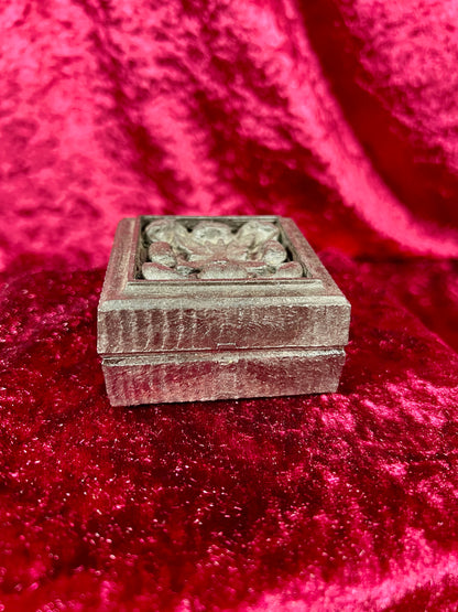 Vintage Trinket Box - Black Carved Flower - 2.5"