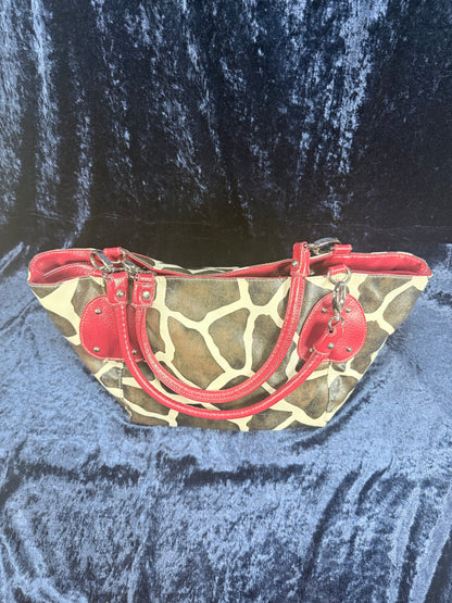 Vintage Y2K Animal Print Tote Bag – Giraffe Pattern Red Trim