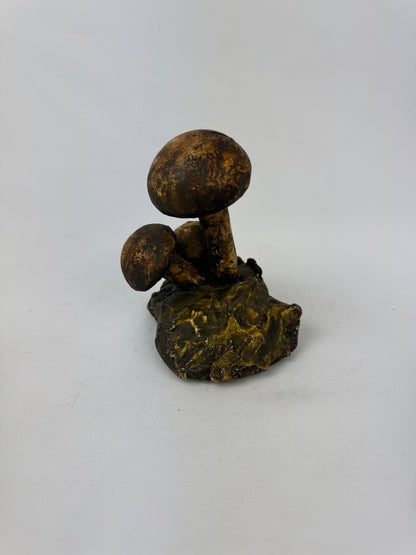 Vintage 1970s Chalkware 3D Toadstool Mushroom Decor Sculpture - Set of 2