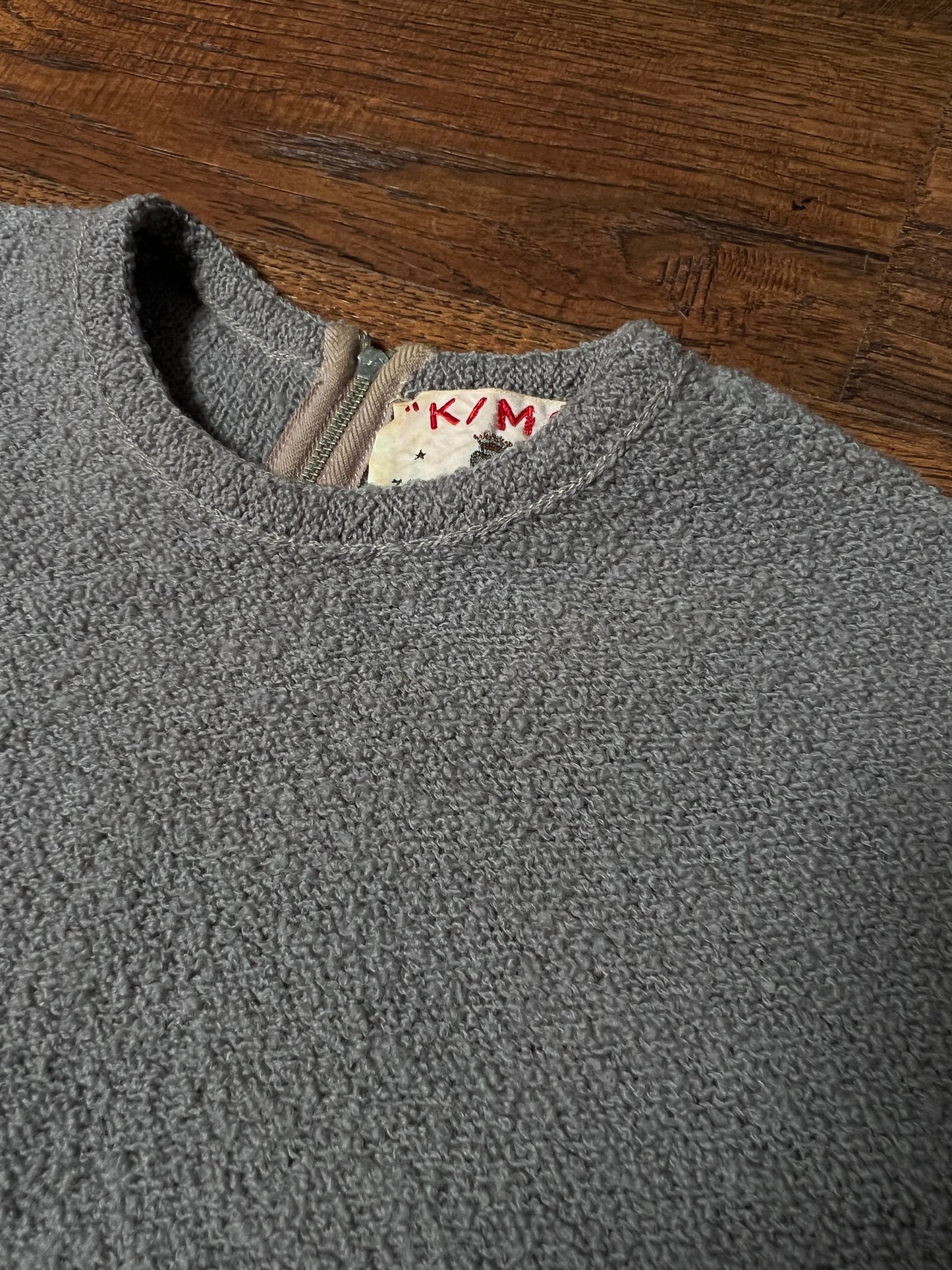 Vintage KIMS by Kimberly Knitwear Virgin Wool Sweater — Grey Bouclé Cropped Knit - Small