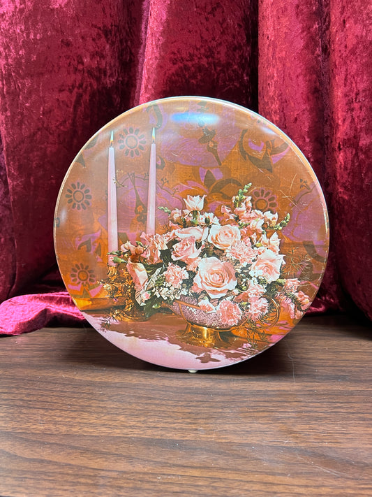 Vintage Kitchen - Metal Storage Tin - Pretty Pink Roses Under Candlelight