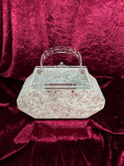 Vintage 1950s Lucite Box Purse – Charles S. Kahn Gold Confetti Clear Handbag