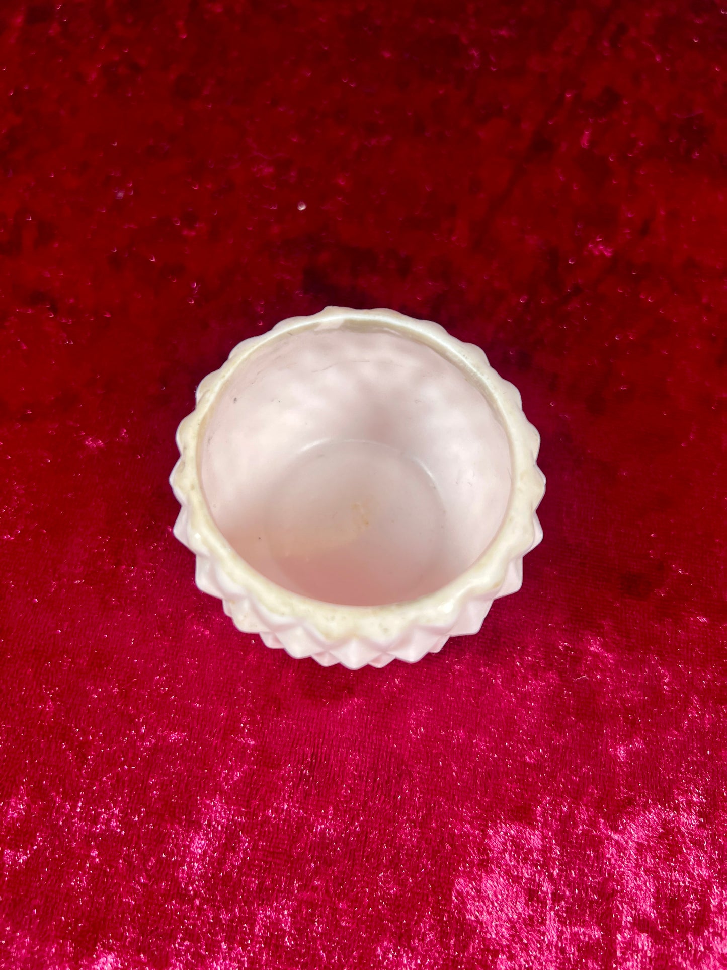 Vintage Trinket Box - Miniature Porcelain Lidded Jar - Baby Pink with Rosettes - Made In Japan