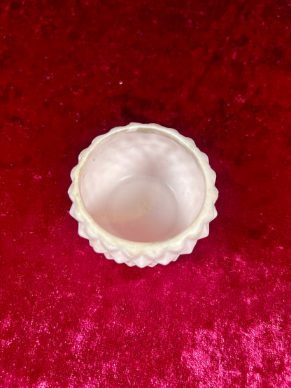 Vintage Trinket Box - Miniature Porcelain Lidded Jar - Baby Pink with Rosettes - Made In Japan