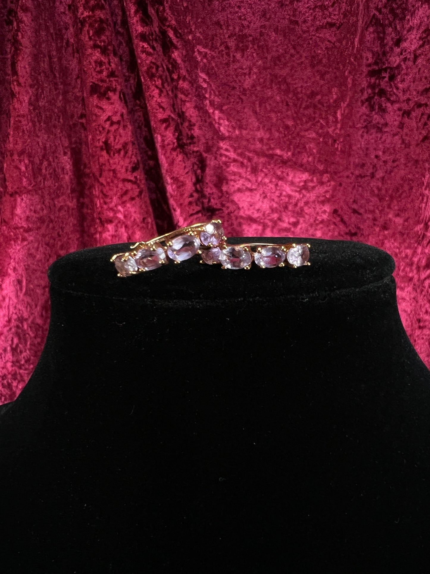 Vintage Gold Plated 925 Silver Hoop Earrings – Oval Faceted Pink Topaz Gemstones
