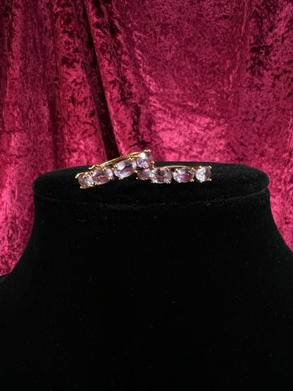 Vintage Gold Plated 925 Silver Hoop Earrings – Oval Faceted Pink Topaz Gemstones