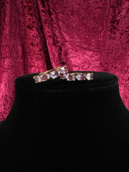 Vintage Gold Plated 925 Silver Hoop Earrings – Oval Faceted Pink Topaz Gemstones