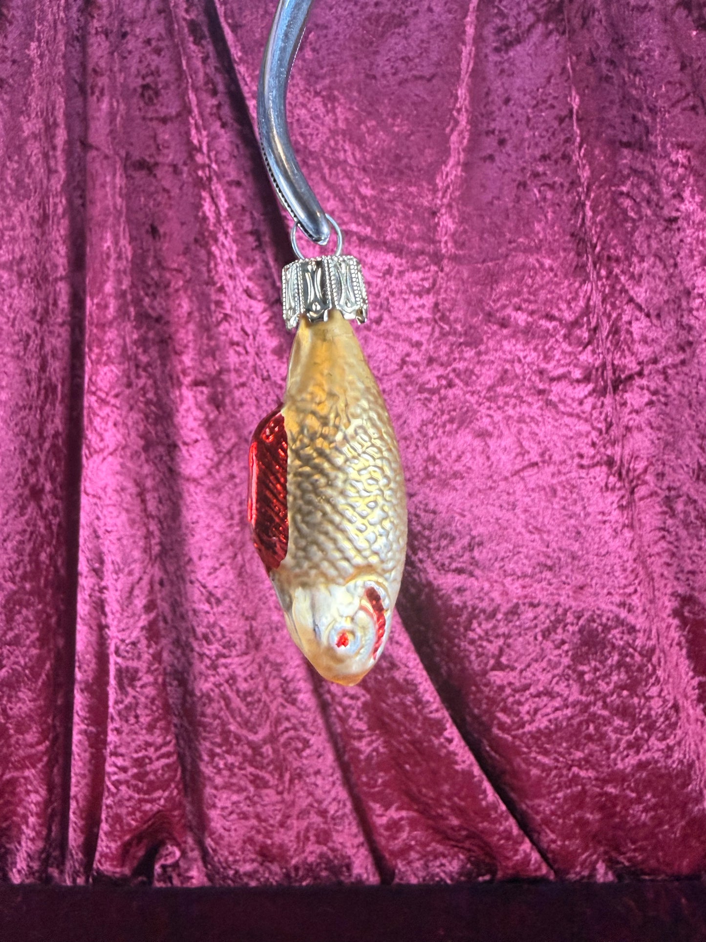 Vintage Christmas - Handblown Glass Ornament - Yellow and Red Fish - 2.5"