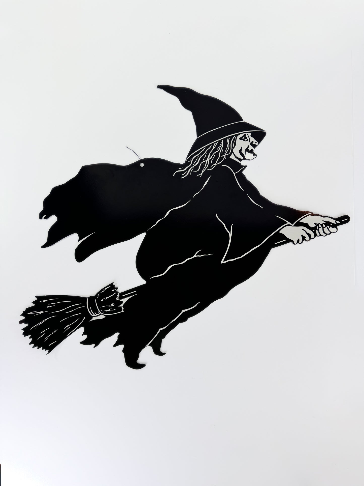 Vintage Halloween Die Cut - Black and White Witch on Broomstick - Rare Beistle Co. 1989