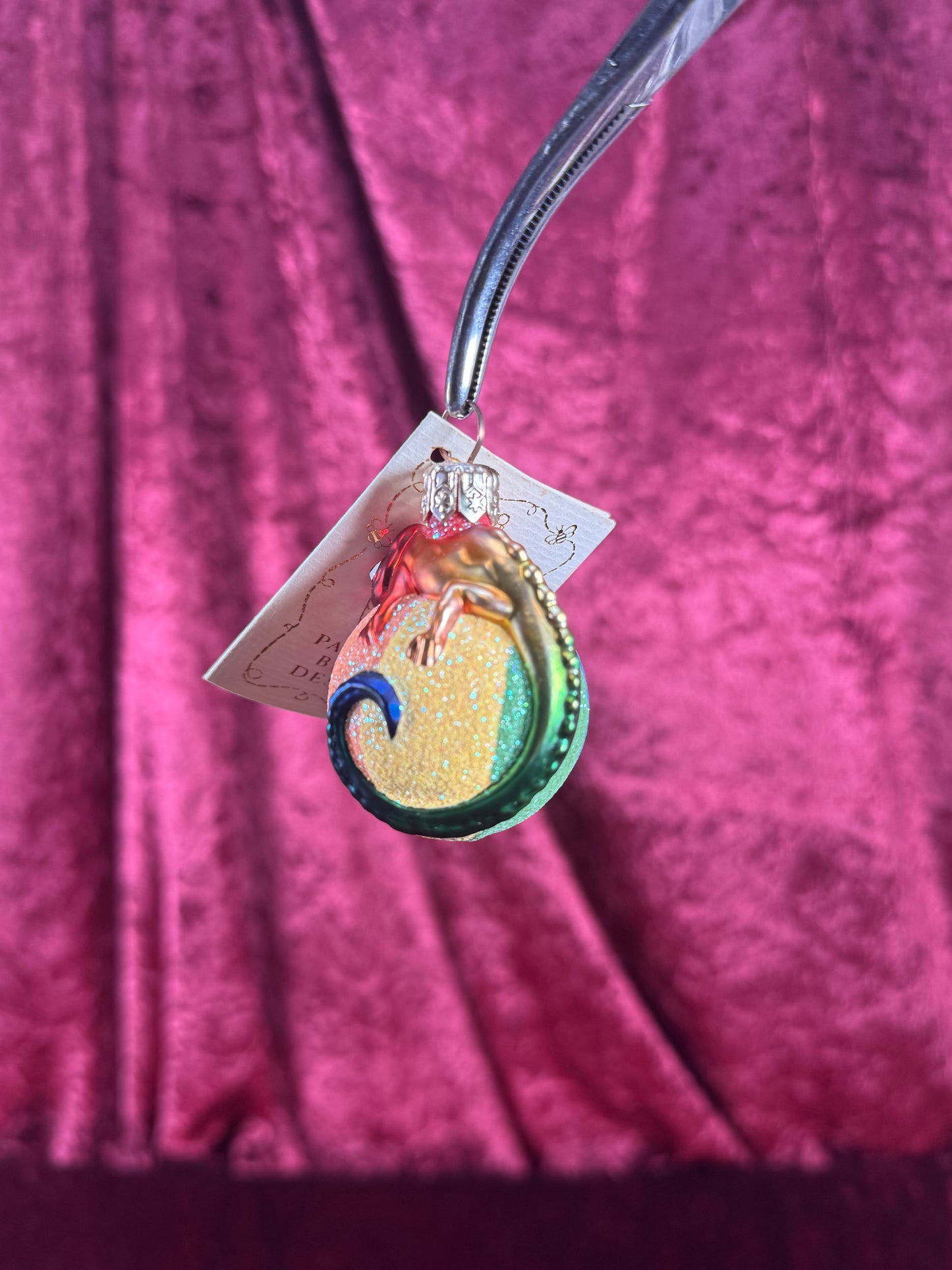 Vintage Christmas - Handblown Glass Ornament - Chameleon On Rainbow Ball - Patricia Breen - Poland