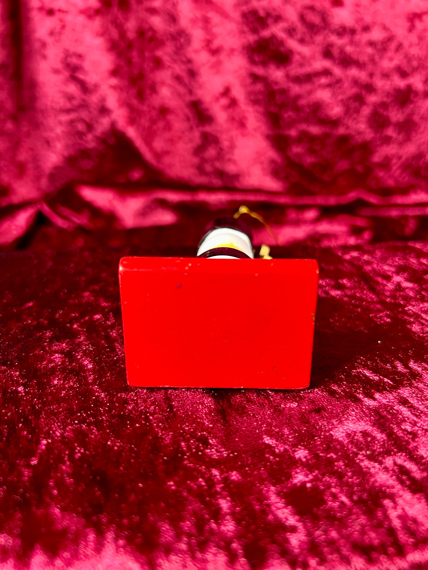 Vintage Christmas - Hand Painted Wood Ornament - Snowman Sitting On Books