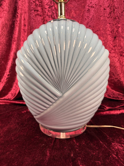 Vintage Lighting - Tabletop Lamp - 1980s Art Deco Revival Shell Pattern - Dusty Blue
