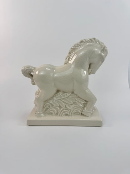 Vintage Mid Century White Stallion Statue - Ceramic Horse Mantle Piece