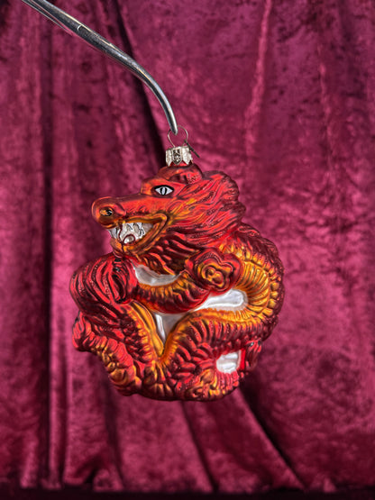 Vintage Christmas - Handblown Glass Ornament - Red Dragon - 2001 - Christmas World