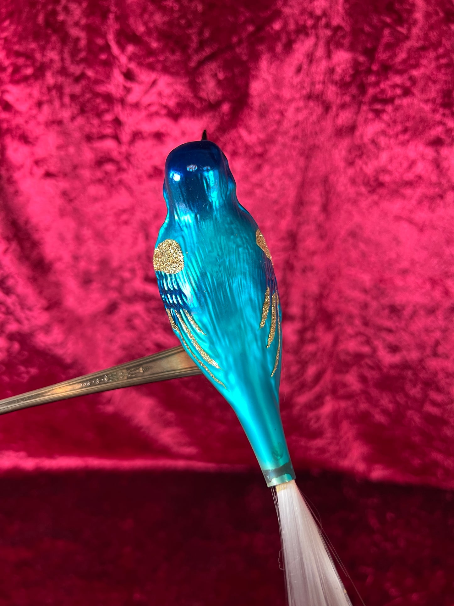 Vintage Christmas - Glass Clip-On Ornament - Blue Bird with Nylon Hair Tail