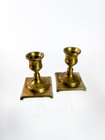 Vintage Brass Candlesticks - 3" Japanese - Pair of Two