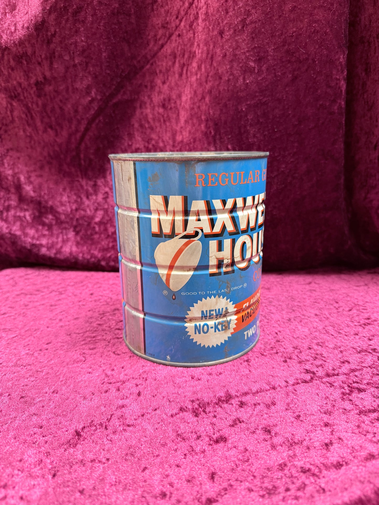 Vintage Maxwell House Metal Coffee Can - Blue No-Key Vacuum Tin - 2 LB